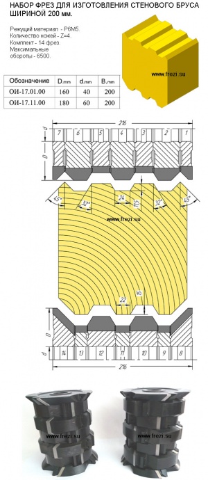 ОИ-17.01.00 Набор фрез Р6М5 для изготовления стенового бруса 200мм