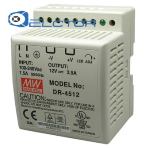 DR-4512 Импульсный блок питания 45W, 12V, 0-3.5A, Mean Well