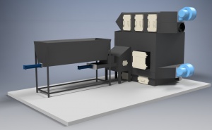 Теплогенератор GRV 400 автомат опилки, дрова, уголь