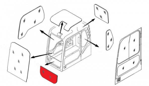 Стекло лобовое нижнее (триплекс) 4602563 / 4448307 HITACHI серия ZAXIS, ZAXIS-3G