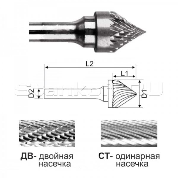 Коническая борфреза с углом 60° SJ1614  ДВ (двойная насечка)