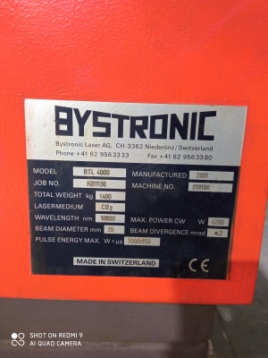 Резонатор BYSTRONIC BYSTAR BTL 4000, г.в. 2001