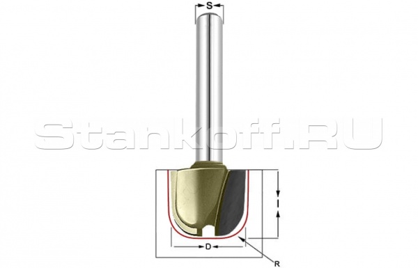 Фреза для желобов и чаш R=6,4 D=19x16 S=8 Arden 215821