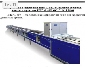 Сортировочная и упаковочная линия для яблок, персиков, абрикосов, помидор и хурмы мод. UNICAL 600S OC 2C11+1 L24500
