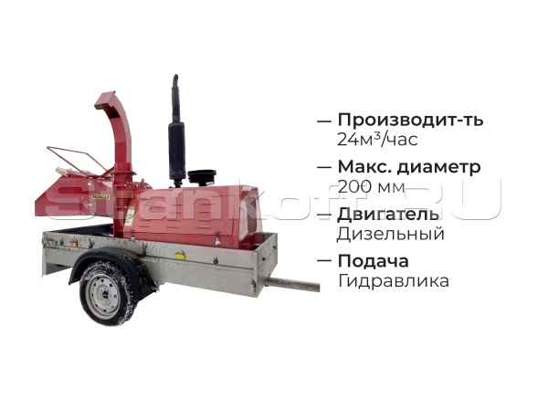 Мобильный измельчитель дерева на одноосном прицепе BOXER DWG-60G-1