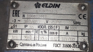 А355SМB2 электродвигатель 315 кВт 2984 об/мин (трехфазный 380/660) ЭЛДИН Россия
