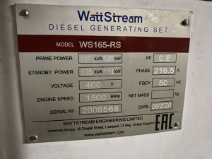 Дизель Генератор Wattstream WS165-RS, 2020 г.в