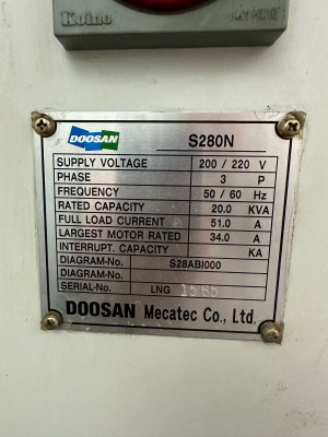 Токарный станок ЧПУ фирмы DOOSAN модель S 280N, serial №LNC-1565