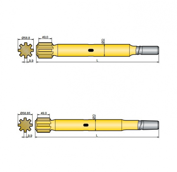 Хвостовик аналог Sandvik/Tamrock HL 500, HL 500 S, HL 550 S, HL 560 S