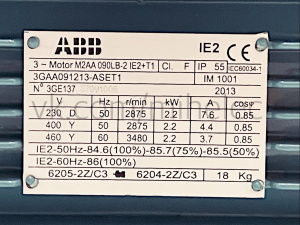 Электродвигатель ABB, тип M2AA 090LB-2, 2.2 кВт, 2875 об/мин (3квт 3000 оборотов в минуту)