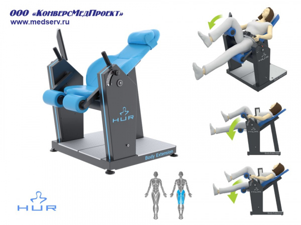 Тренажер механотерапевтический реабилитационный HUR 5510, Финляндия, «выпрямление туловища» («жим ногами по дуге вниз»)