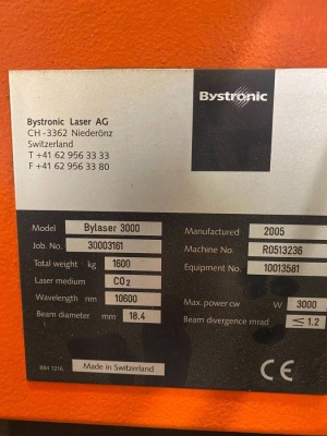 Реализация лазерных комплексов Bystronic Bysprint 3015. Комплекс лазерного раскроя Bysprint 3015 (без системы загрузки) 1999 г. В рабочем со