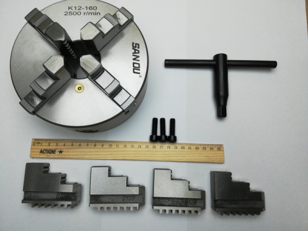 Патрон токарный 4 - х кулачковый самоцентрирующий с посадкой на планшайбу d 160 мм, K 12 - 160
